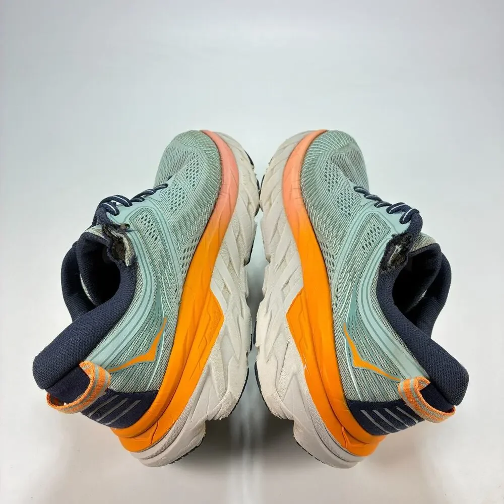 Hoka Bondi 7 Blue Haze Coral Athletic Lace Up Road Running Shoes Womens Size 7.5